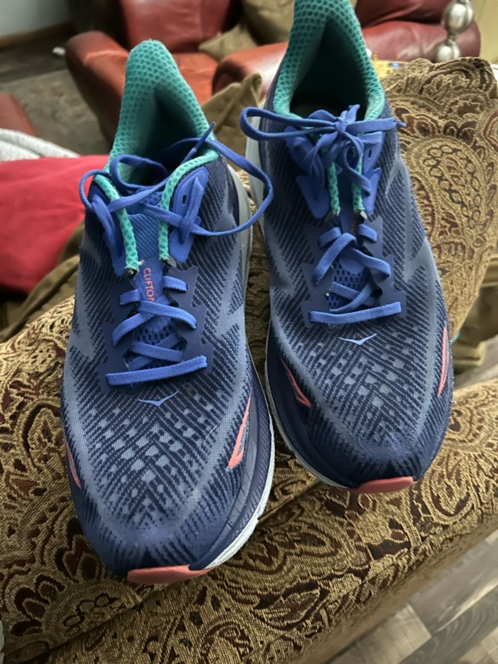 Hoka One One Navy Blue Running Shoes with Teal Accents
